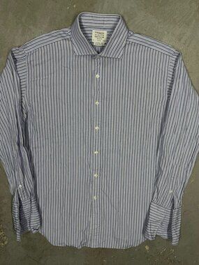 TM Lewin Dress Shirt French Cuffs Cotton Long Sleeve Striped 43 17 XL